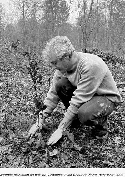 Jérôme Dreyfuss qui plante un arbre