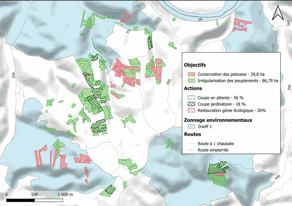 Carte des actions prévues à l'échelle du massif
